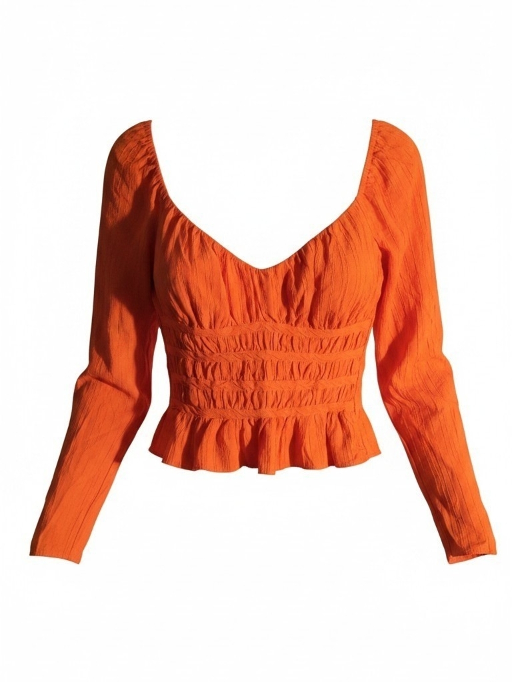 Topshop Orange Smocked Peplum V-Neck Blouse